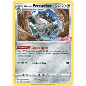 Galarian Perrserker - SWSH008 (Prerelease) [Staff] (SWSH008) (SWSH: Sword & Shield Promo Cards)