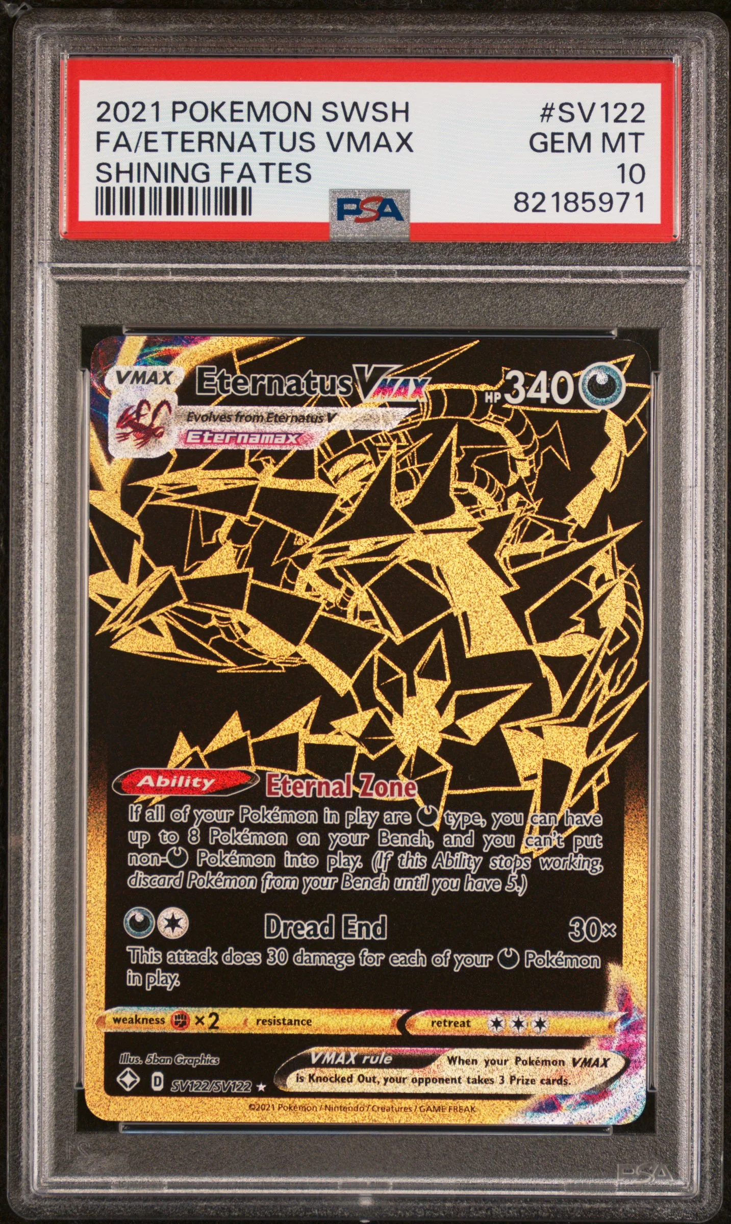 PSA GEM MT 10 - 2021 POKEMON SWORD & SHIELD SHINING FATES #SV122 FA/ETERNATUS VMAX SHINING FATES