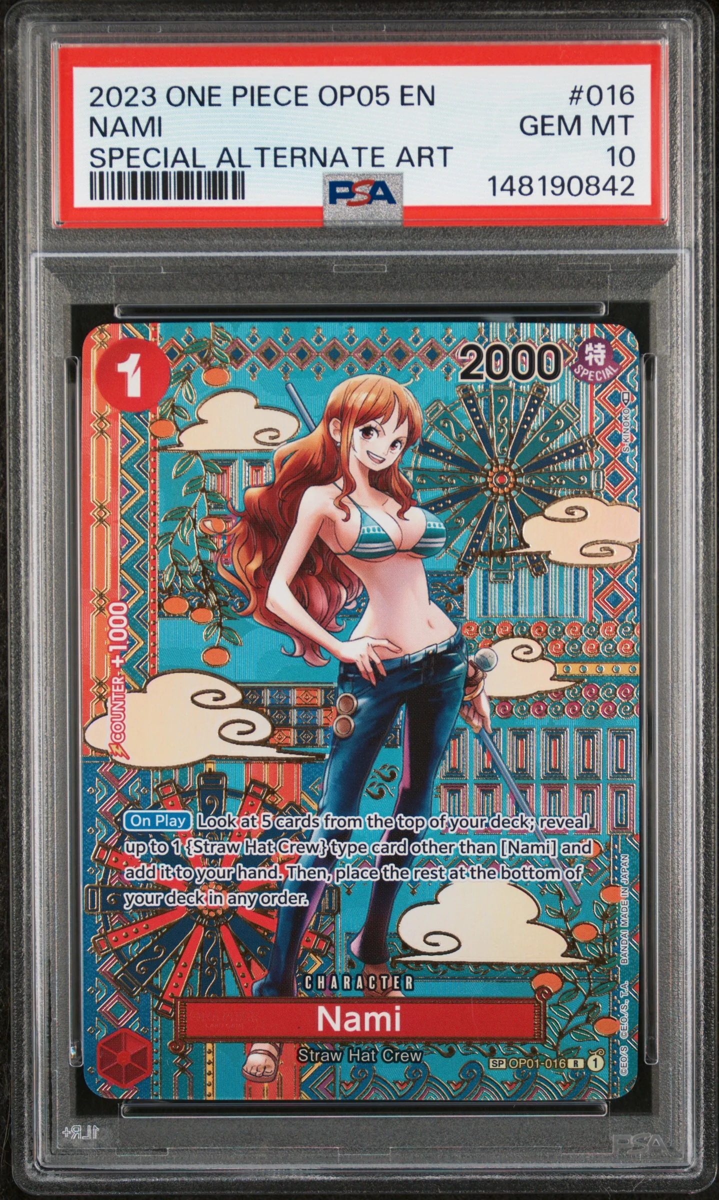 PSA GEM MT 10 - 2023 ONE PIECE OP05-AWAKENING OF THE NEW ERA #016 NAMI SPECIAL ALTERNATE AR
