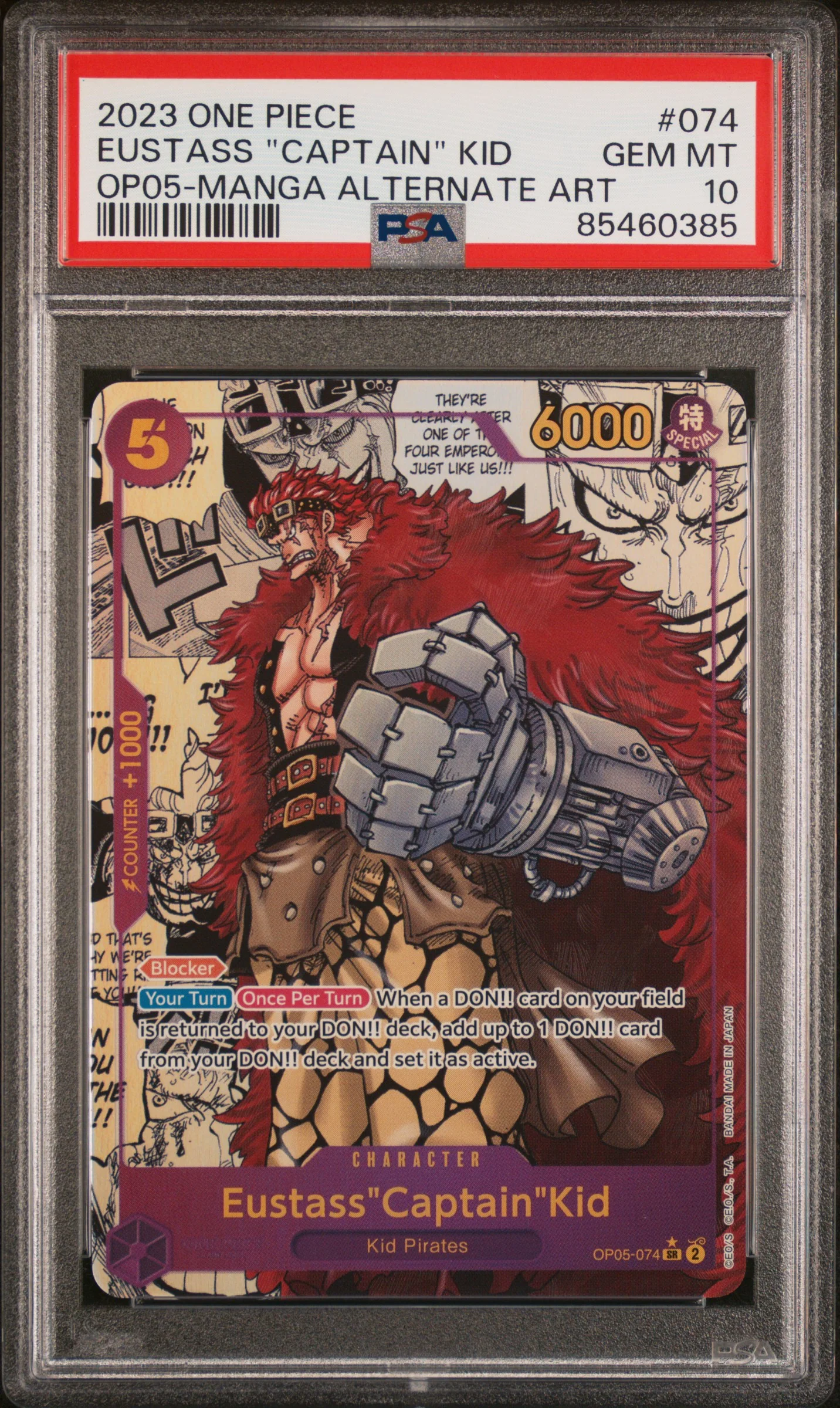 PSA GEM MT 10 - 2023 ONE PIECE OP05-AWAKENING OF THE NEW ERA #074 EUSTASS "CAPTAIN" KID MANGA ALTERNATE ART