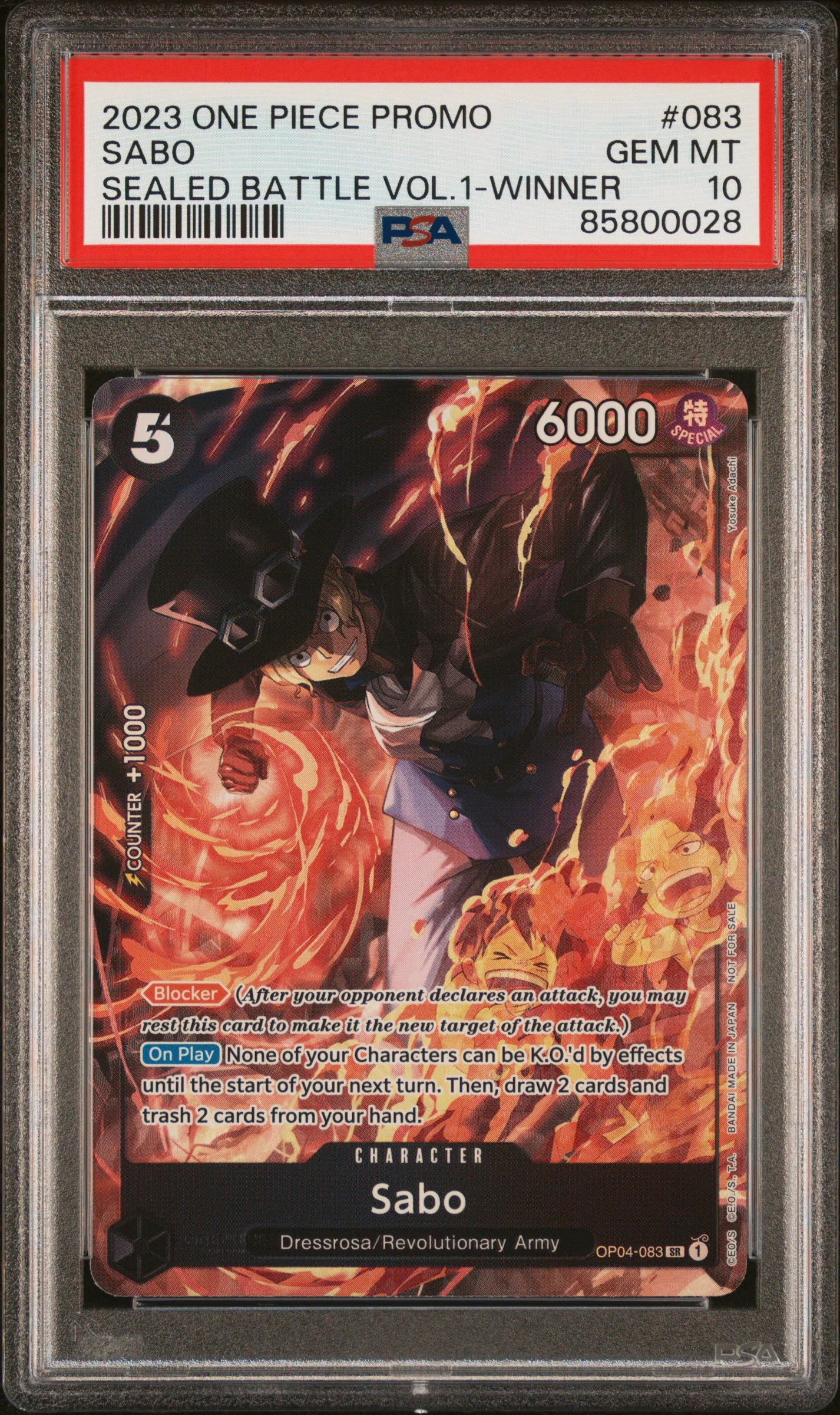 PSA GEM MT 10 - 2023 ONE PIECE PROMOS #083 SABO SEALED BATTLE VOL.1-WINNER