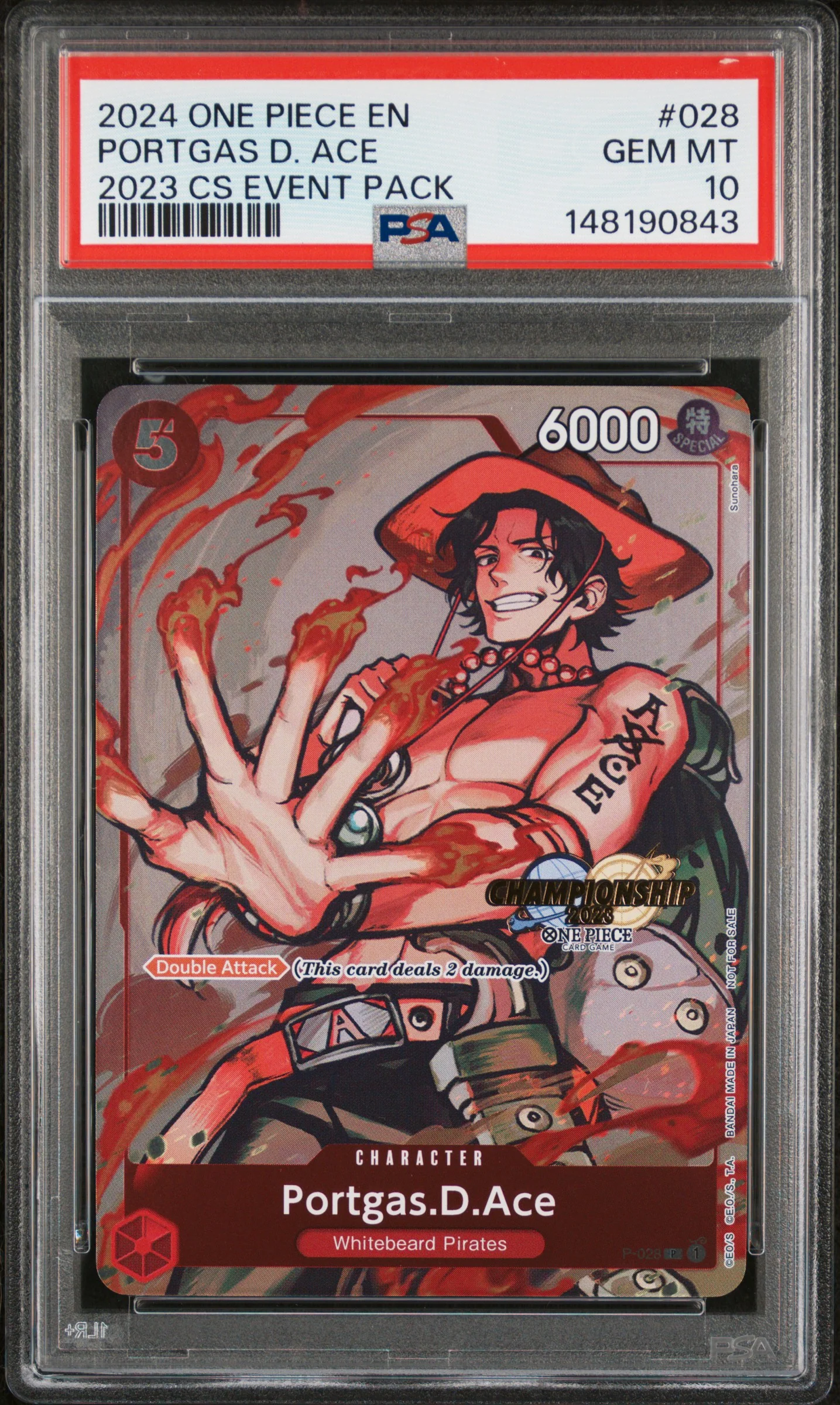 PSA GEM MT 10 - 2024 ONE PIECE CHAMPIONSHIP 2023 EVENT PACK #028 PORTGAS D. ACE
