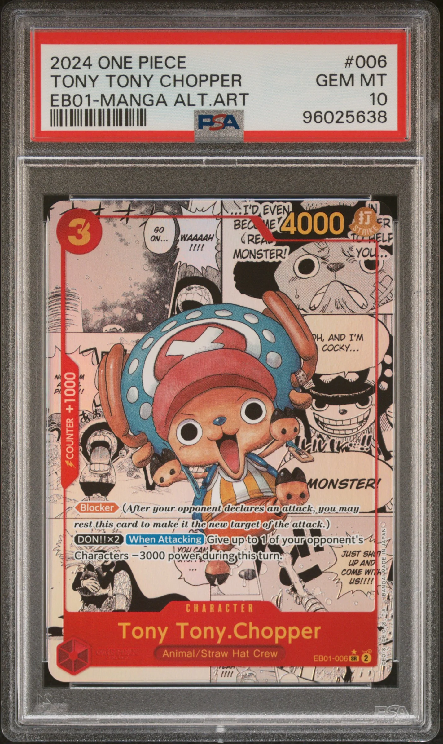 PSA GEM MT 10 - 2024 ONE PIECE EB01-EXTRA BOOSTER -MEMORIAL COLLECTION- #006 TONY TONY CHOPPER MANGA ALTERNATE ART