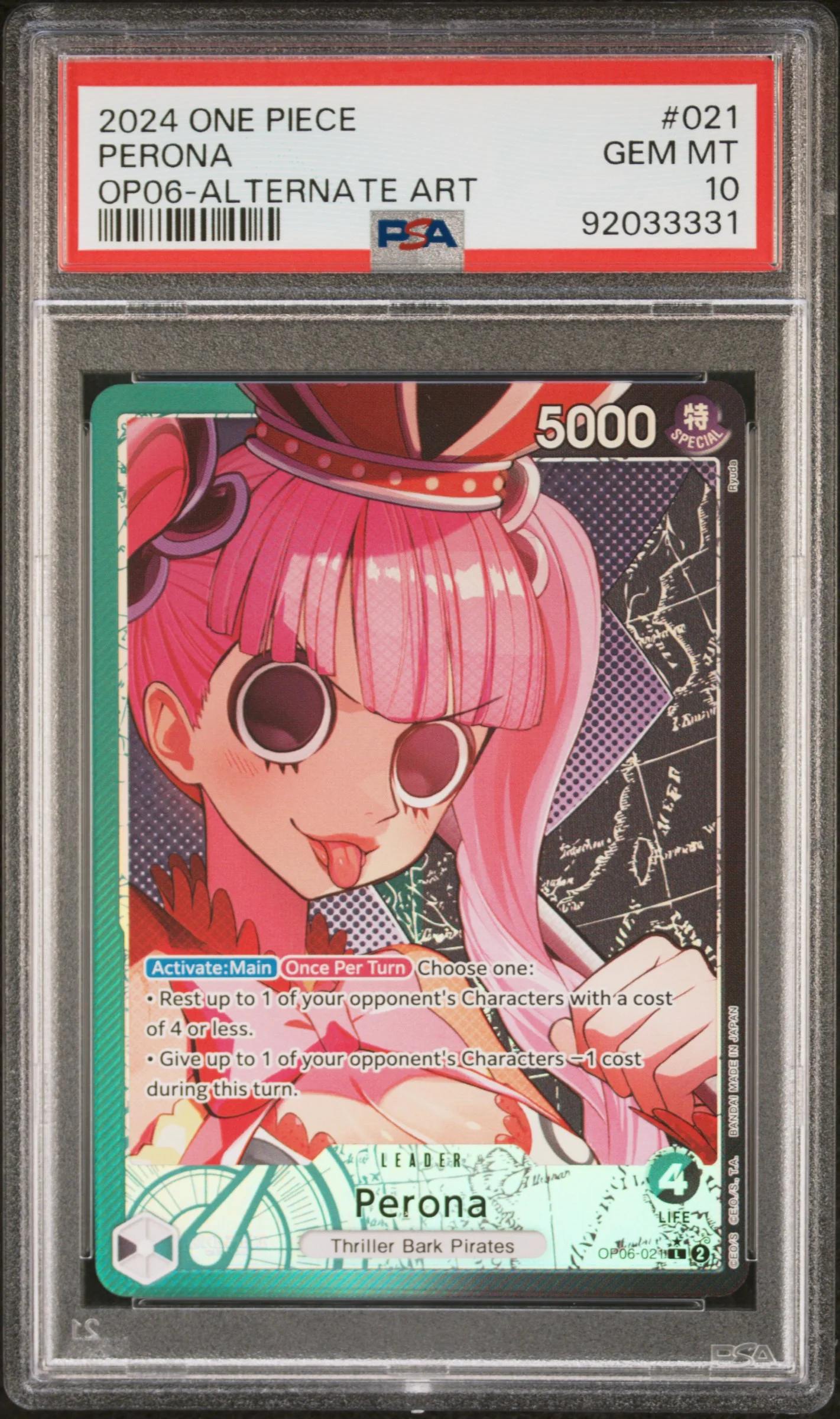 PSA GEM MT 10 - 2024 ONE PIECE OP06-WINGS OF THE CAPTAIN #021 PERONA ALTERNATE ART