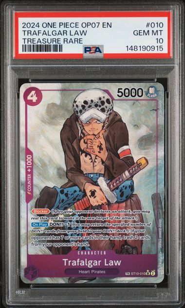 PSA GEM MT 10 - 2024 ONE PIECE OP07-500 YEARS IN THE FUTURE #010 TRAFALGAR LAW TREASURE RARE