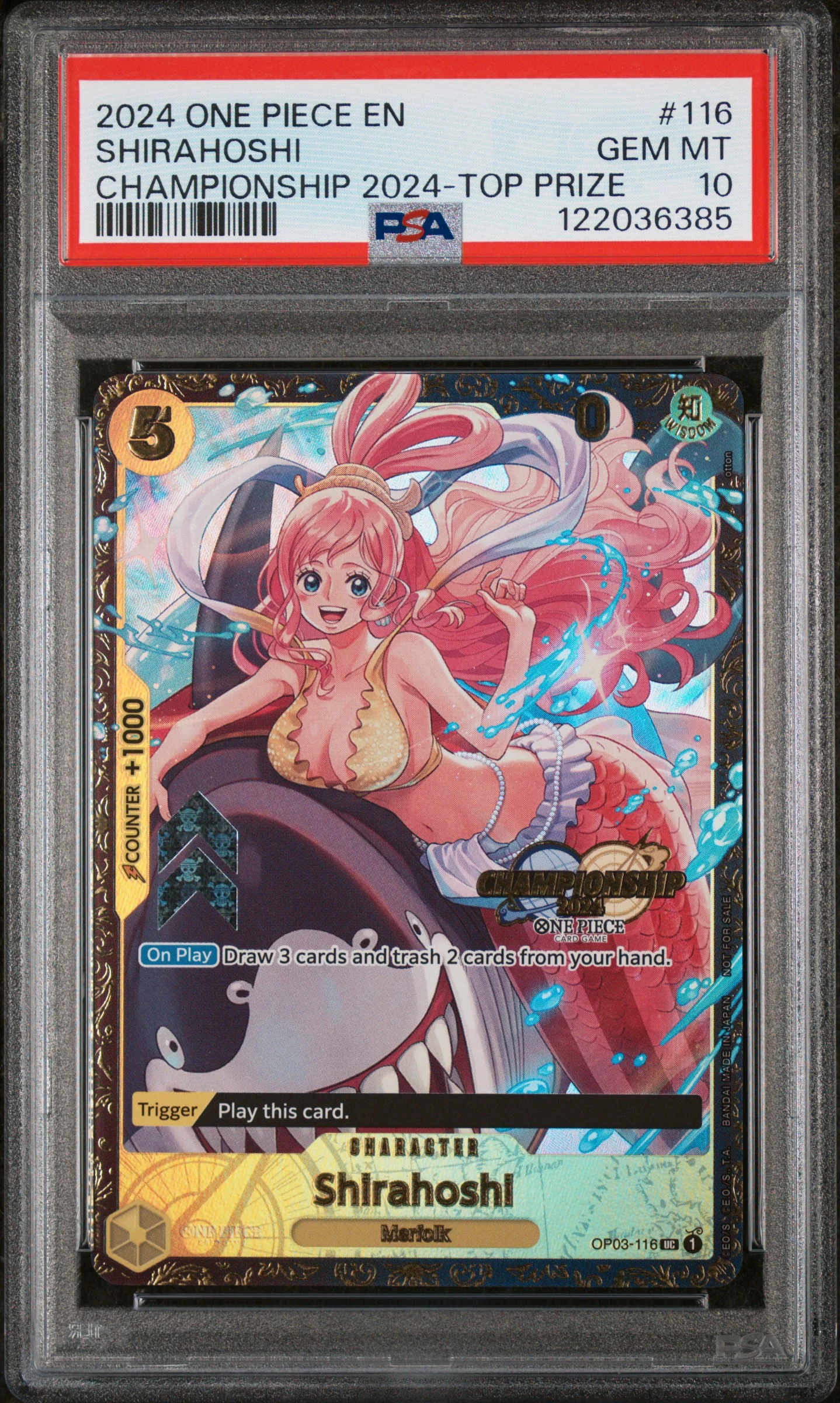 PSA GEM MT 10 - 2024 ONE PIECE PROMOS #116 SHIRAHOSHI CHAMPIONSHIP 2024-TOP PRIZE