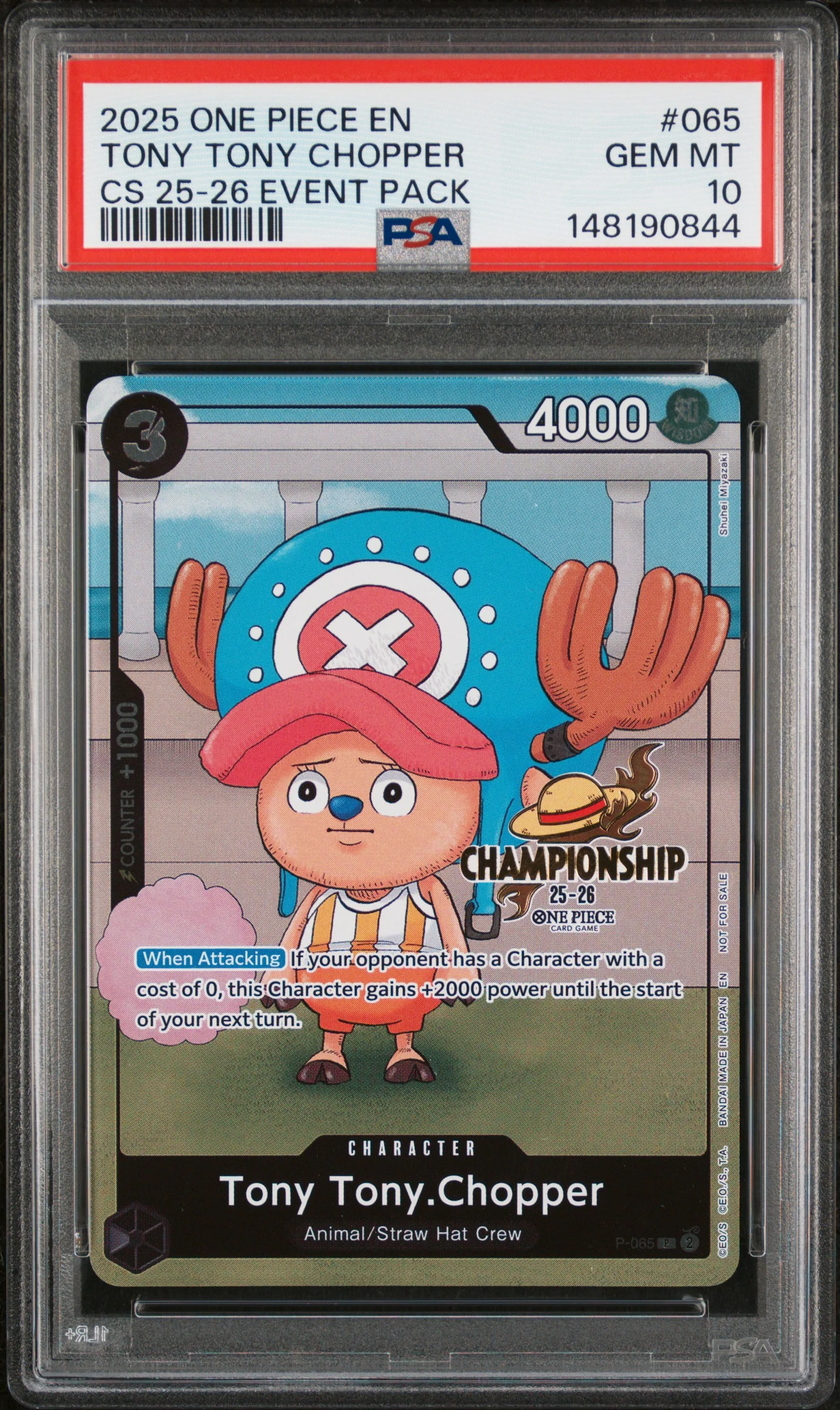 PSA GEM MT 10 - 2025 ONE PIECE CHAMPIONSHIP 2025-26 EVENT PACK #065 TONY TONY CHOPPER