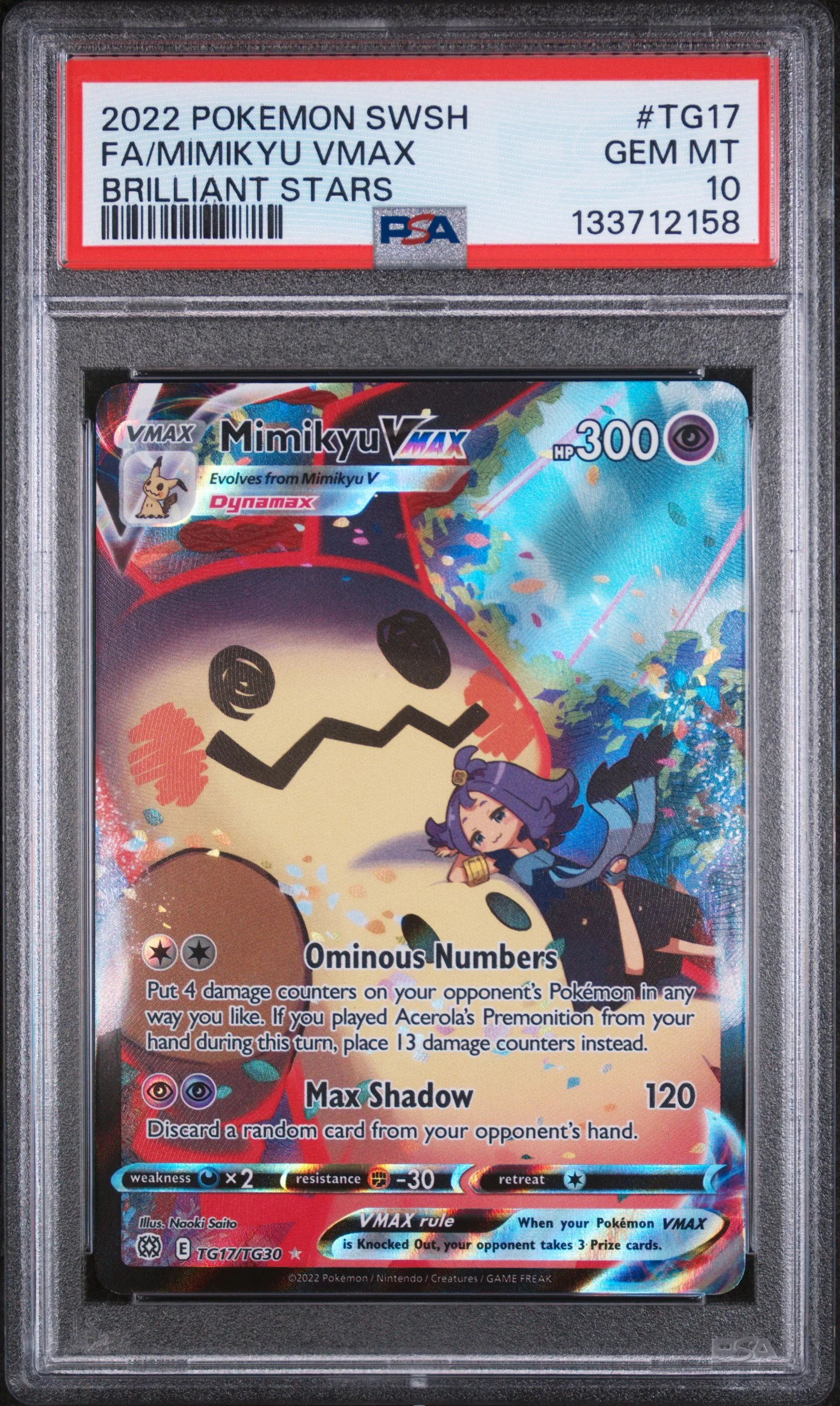 PSA GEM MT 10 - FA/MIMIKYU VMAX BRILLIANT STARS 2022 POKEMON SWORD & SHIELD BRILLIANT STARS