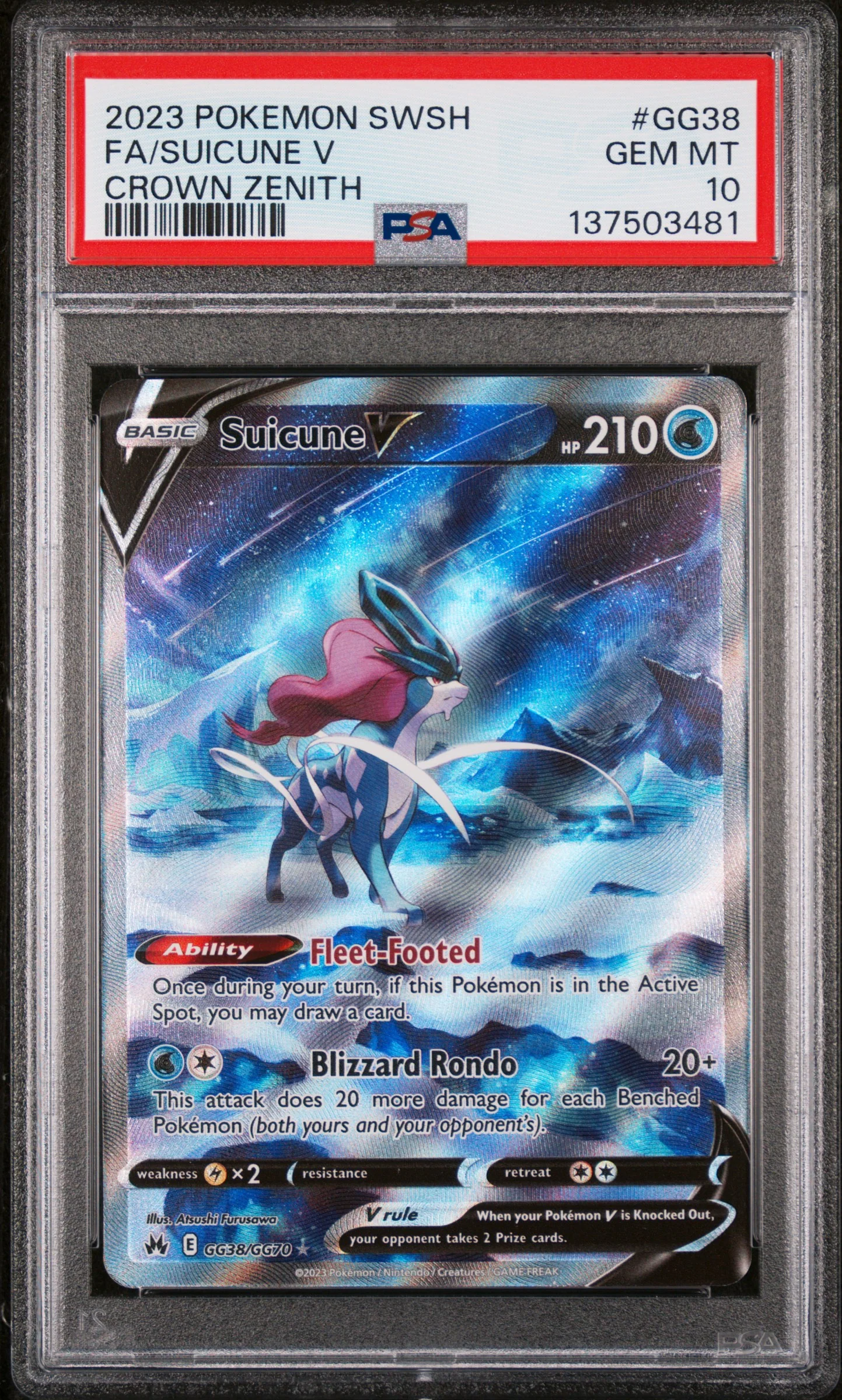 PSA GEM MT 10 - FA/SUICUNE V CROWN ZENITH 2023 POKEMON SWORD AND SHIELD CROWN ZENITH