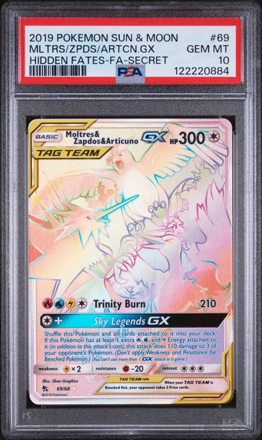 PSA GEM MT 10 - MLTRS/ZPDS/ARTCN.GX HIDDEN FATES-FA-SECRET 2019 POKEMON SUN & MOON HIDDEN FATES