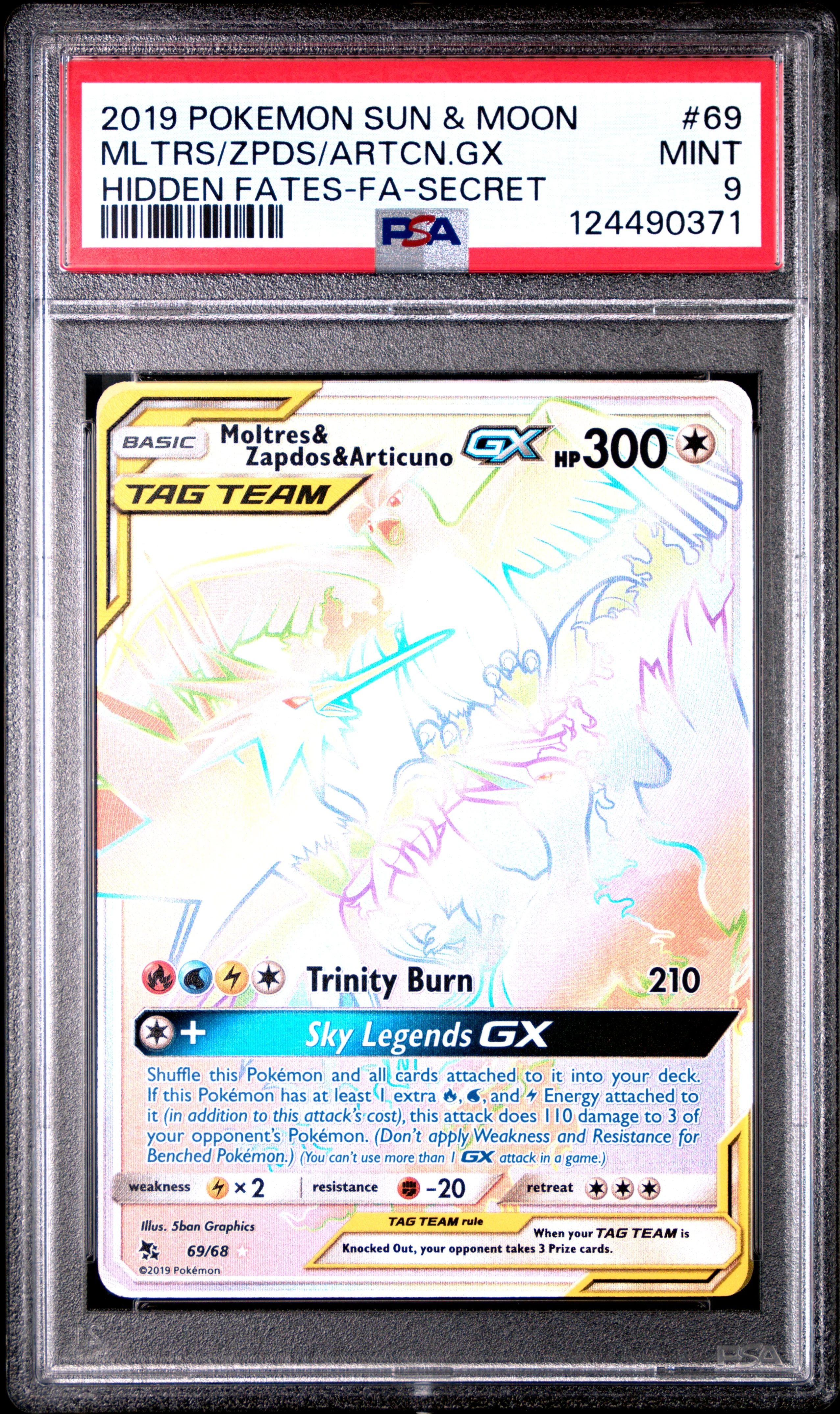 PSA MINT 9 - 2019 POKEMON SUN & MOON HIDDEN FATES #69 MLTRS/ZPDS/ARTCN.GX HIDDEN FATES-FA-SECRET