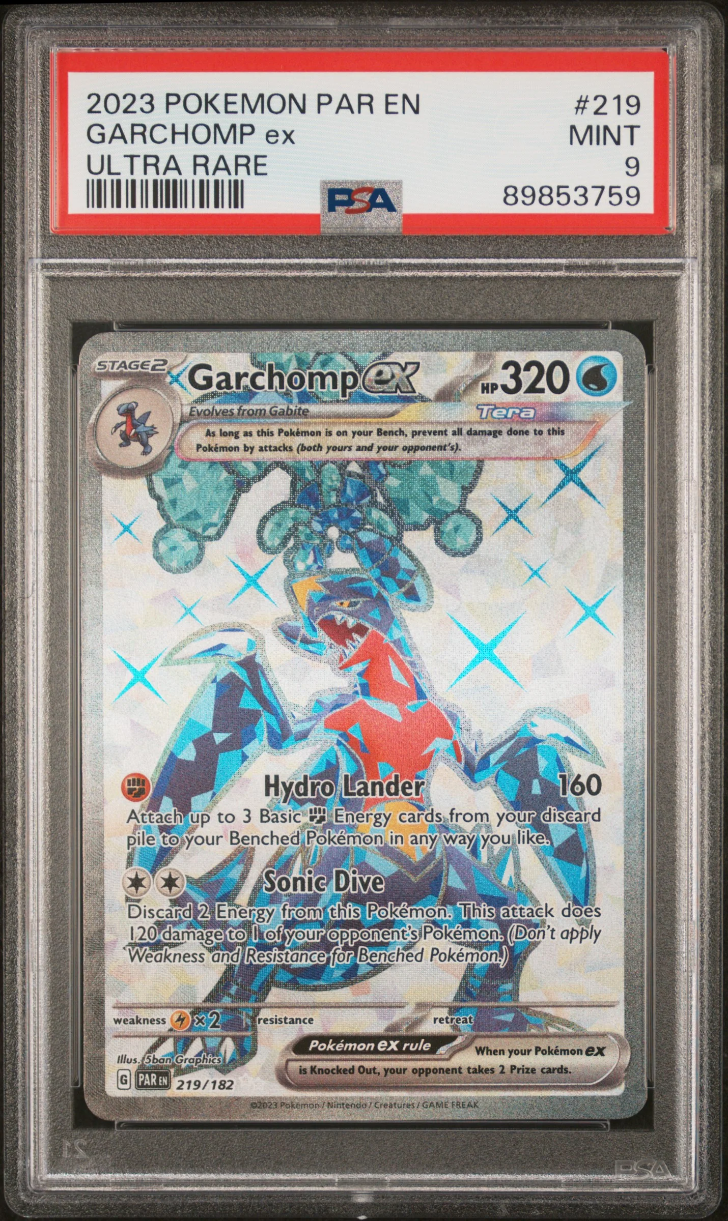 PSA MINT 9 - 2023 POKEMON PAR EN-PARADOX RIFT #219 GARCHOMP ex ULTRA RARE