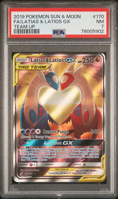 PSA NM 7 - FA/LATIAS & LATIOS GX TEAM UP 2019 POKEMON SUN & MOON TEAM UP