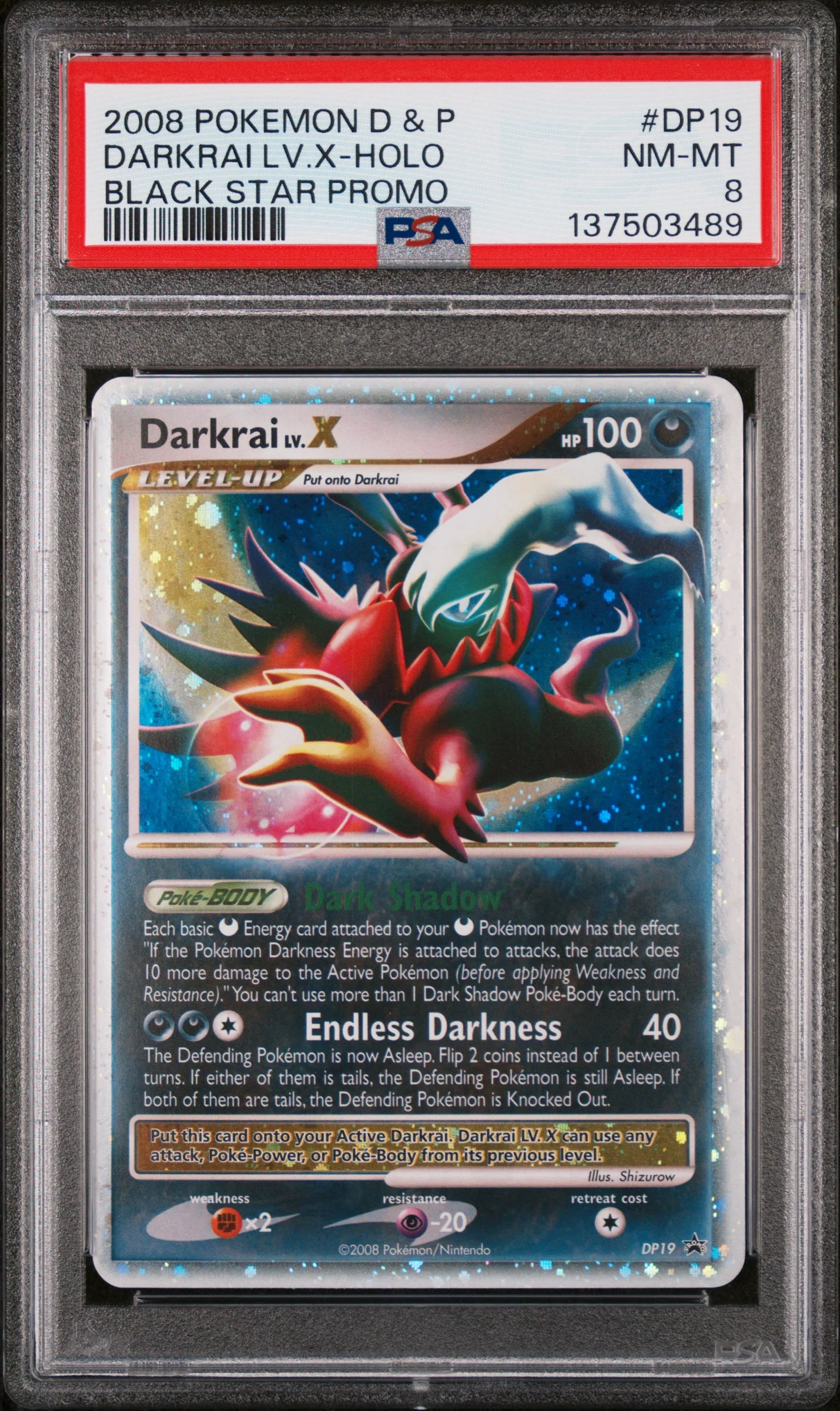 PSA NM-MT 8 - 2008 POKEMON DIAMOND & PEARL BLACK STAR PROMO #DP19 DARKRAI LV.X-HOLO BLACK STAR PROMO