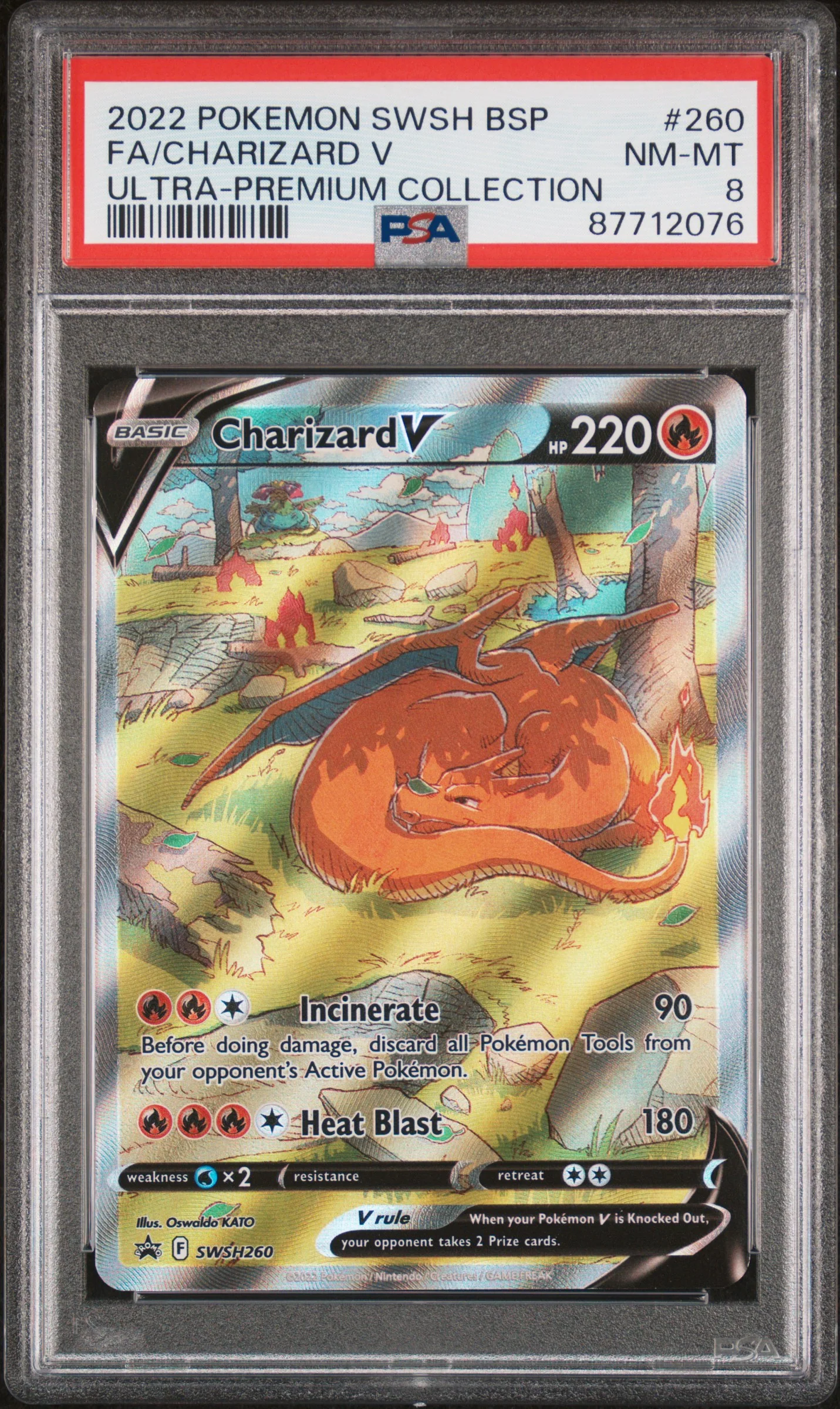 PSA NM-MT 8 - 2022 POKEMON SWSH BLACK STAR PROMO #260 FA/CHARIZARD V ULTRA-PREMIUM COLLECTION