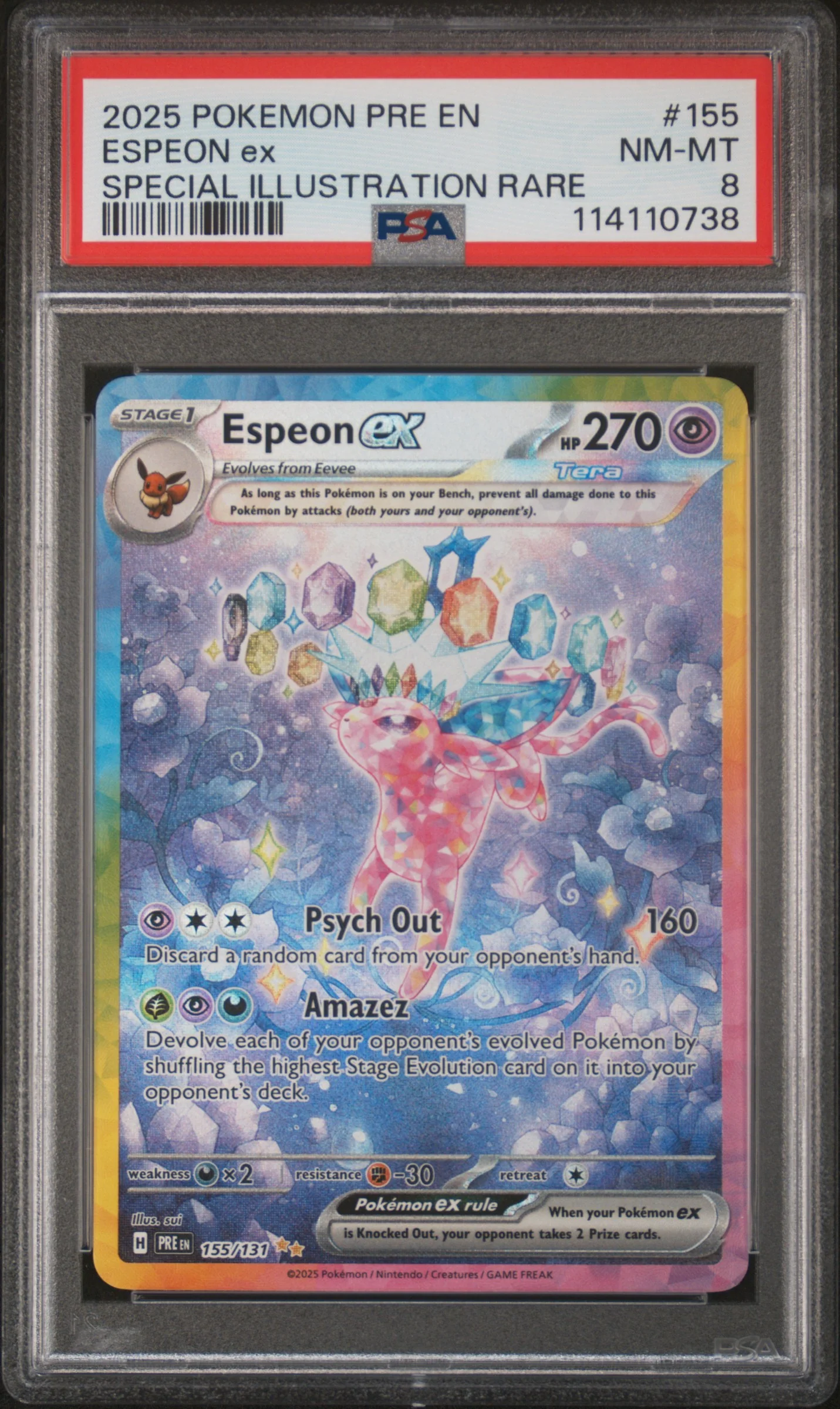 PSA NM-MT 8 - 2025 POKEMON PRE EN-PRISMATIC EVOLUTIONS #155 ESPEON ex SPECIAL ILLUSTRATION RARE