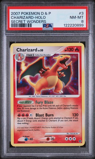 PSA NM-MT 8 - CHARIZARD-HOLO SECRET WONDERS 2007 POKEMON DIAMOND & PEARL SECRET WONDERS
