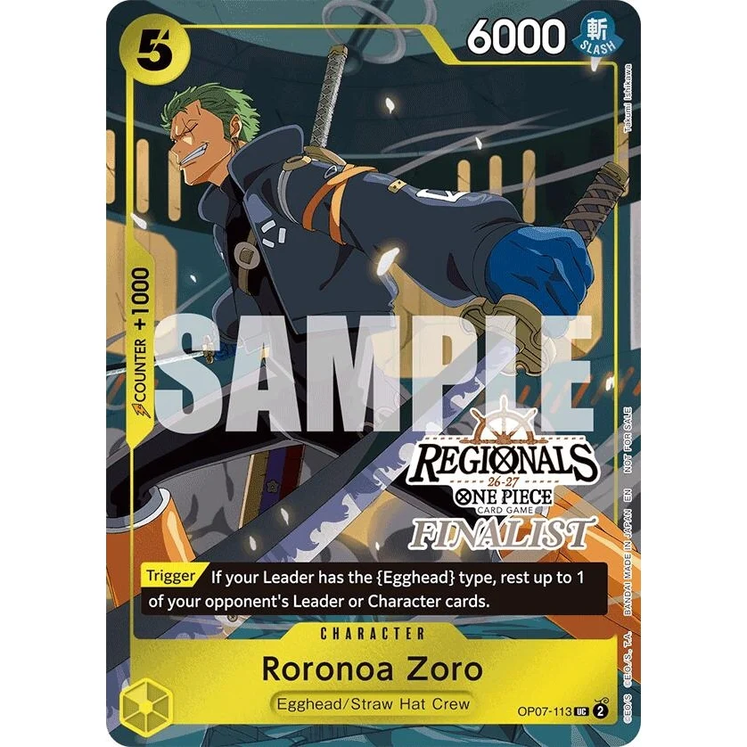 Roronoa Zoro (113) (Regionals Finalist Card Set 26-27) (OP07-113) (One Piece Promotion Cards)
